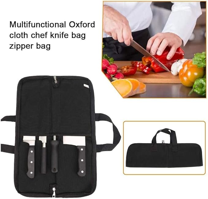 Knife Roll,Heavy Duty Knife Bag,Waxed Canvas knife Case with 4 Slots for Knives & Kitchen Tools,Chef Knife Bag with Handle.Portable Knife Roll Bag for Stroage Home Traveling Camping.Case Knives Pouch