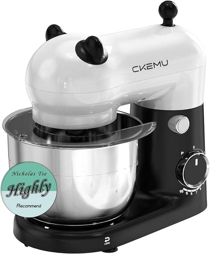 CKEMU Stand Mixer, Compact & Space-Saving, Stainless Steel Bowl, Unique & Playful Design, Effcient Motor, Dishwasher-Safe Attachments, SM-2549A (Panda)
