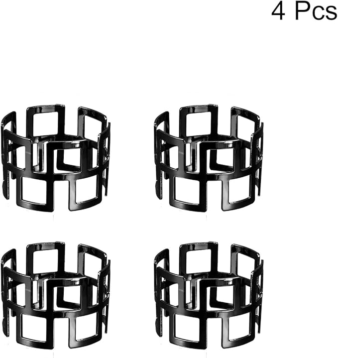 uxcell Metal Napkin Rings Set of 4, Hollow Out Napkin Ring Holder Buckle for Dining Table Decorations Wedding Birthday Holiday Party, Black
