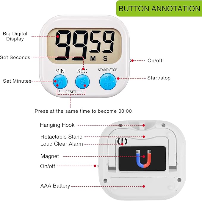 Timers,Classroom Timer for Kids,Kitchen Timer for Cooking,Egg Timer,Magnetic Digital Clock Timer for Teacher,Study,Exercise,Oven,Cook,Baking,Desk - 4 Pack