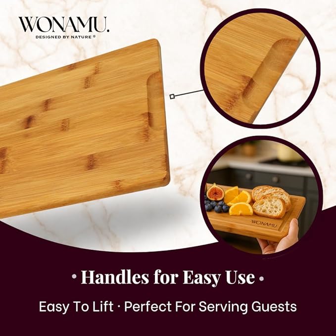 WONAMU Small Bamboo Cutting Board – Lightweight, Durable, And Non Toxic, Perfect For Charcuterie, Serving Snacks, And Everyday Kitchen Use – Eco-Friendly Kitchen Essential And Versatile Wooden Tray