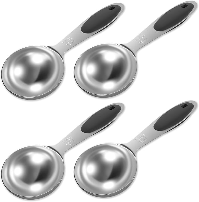 LEIFENY 4PCS 1 Tbsp(3tsp, 1/2oz, 15ml) Single Measuring Spoon with Black Silicone Grip, Stainless Steel Individual Measure Scoop Only