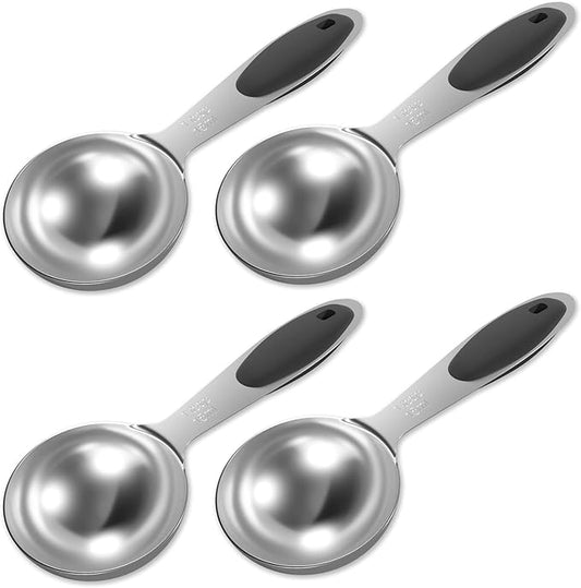 LEIFENY 4PCS 1 Tbsp(3tsp, 1/2oz, 15ml) Single Measuring Spoon with Black Silicone Grip, Stainless Steel Individual Measure Scoop Only