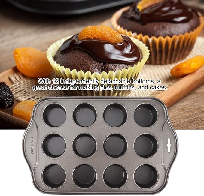 Beufee Mini Cheesecake Pan,Mini Cupcake Muffin Baking Pans 12 Cavity with Removable Bottom Cupcake Pan Mini Round Cake Pans Nonstick Cake Mold DIY Baking Cake Mold Bakeware Kitchen Utensils