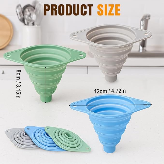 Kitchen Funnel Set 3 Pack, 2025 New Funnels for Kitchen Use Filling Bottles, Silicone Collapsible Funnel, Small Funnels for Filling Small Bottles, for Water Bottle Liquid Transfer (6PCS)