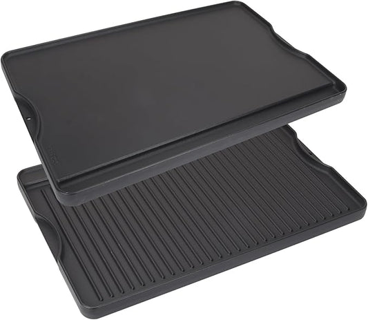 Cast Iron Griddle for Gas Grill, 16" x 24" Reversible Pre-Seasoned Large Flat Top Griddle Plate for Camp Chef etc., Stovetop/Electric/Propane/Charcoal, Outdoor Cooking Oblong Grilling Pan for Camping