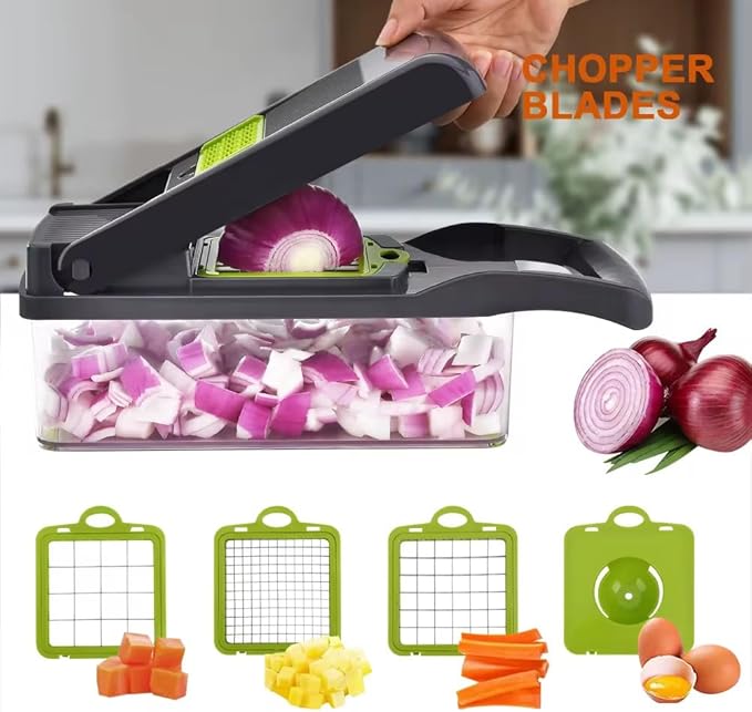 Vegetable Chopper,16-in-1 Multifunctional use for - Onion Chopper, Mandoline Slicer, Veggie Cutter with 8 Blades,Food Slicer, Dicer,Vegetable Cutter & Draining Basket Grater With Container