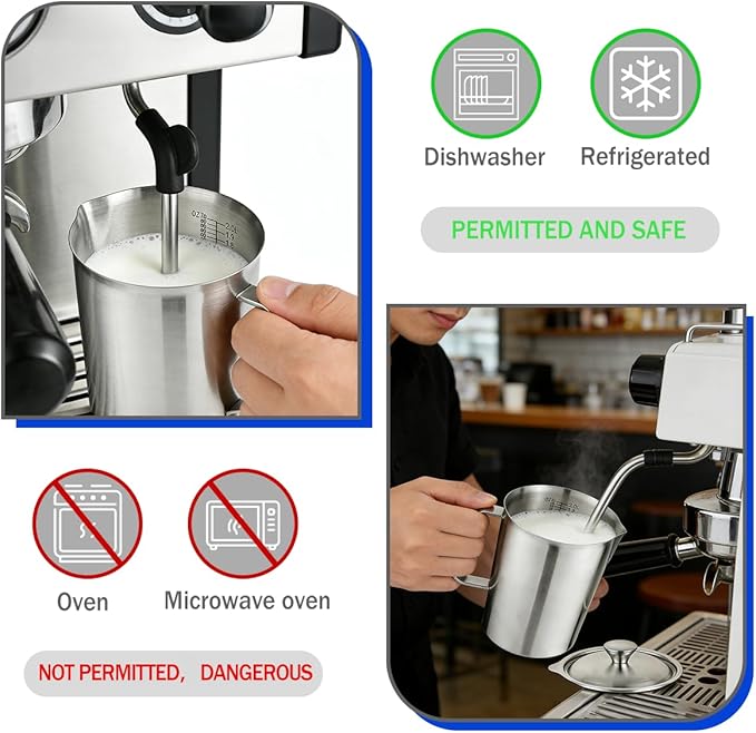 Stainless Steel Pitcher with Lid,70 oz 2 Liter Water Pitcher Large Metal Measuring Cup with Handle,8 Cup Measuring Cup Metal Pitchers,Suitable for Espresso Machines, Latte Art, Iced Tea.