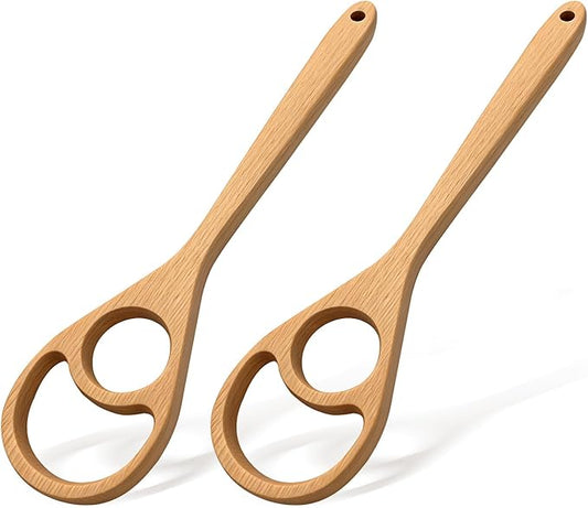 Danish Dough Whisk - 12.6" Solid Beech Wood Bread Whisk for Batter, Pizza Dough & Baking - Upgraded One-Piece Sourdough Whisk with Flow-Through Design-2 Pack