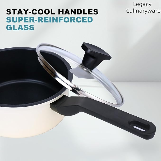 Legacy Culinaryware Nonstick Sauce Pan with Lid,2QT small pot, PFOA Free,Kitchen Pots Induction Pot,Cream