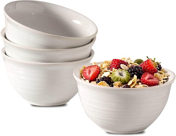 Soup Bowls, 40 Ounce Serving Bowls for Cereal Soup Salad Pasta Popcorn Oatmeal Breakfast, Durable Deep Ceramic Bowl Sets Suit For Housewarming, Microwave Safe & Dishwasher Safe, Arctic white