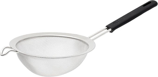 HIC Kitchen Fine Mesh Strainer With Support Handle, Stainless Steel And Silicone Handle, 7-Inch, For Sifting Baking Ingredients, Straining, And Draining Soups, Stocks, And Sauces