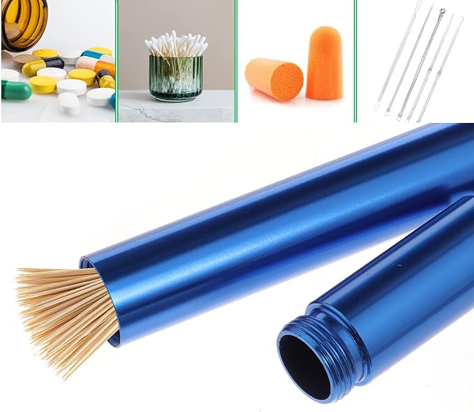 Metal Portable Toothpick Holder for Purse Travel Pocket Toothpick Holder Case Aluminum Alloy Toothpick Container Toothpicks Holders Tooth Pick Holder with Keychain for Picnic Fruit Picks Pill