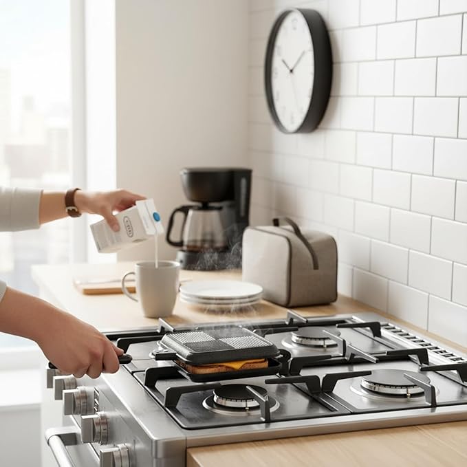 Elsjoy Hot Sandwich Maker, Grilled Sandwich Press with Handle, Stovetop Toasted Sandwich Maker Aluminum Flip Pan for Home, Kitchen, Breakfast