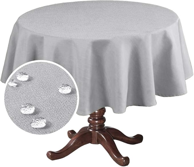 H.VERSAILTEX Linen Textured Table Cloths Round 70 Inch Premium Solid Tablecloth Spill-Proof Waterproof Table Cover for Dining Buffet Feature Extra Soft and Thick Fabric Wrinkle Free, Grey