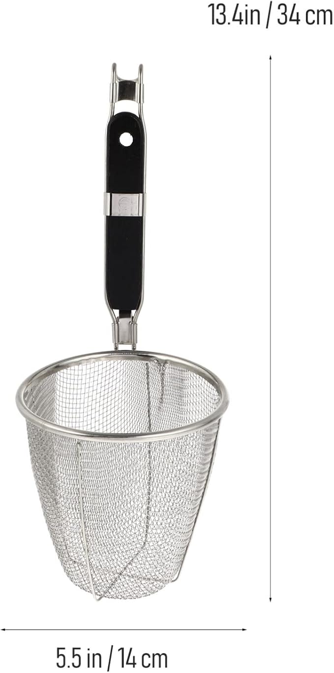 Mesh Strainer Spoon Stainless Steel Pasta Basket Mesh Noodle Strainer Pasta Noodle Strainer Sieve Mesh Strainer with Handle for Home Restaurant Kitchen