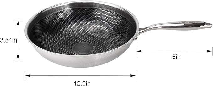 RisenutX Hybrid Wok, 12 inch Wok with lid,Stainless Steel woks & Stir-fry pans Non Stick, PFOA Free Cookware, Dishwasher and Oven Safe, Compatible With Induction