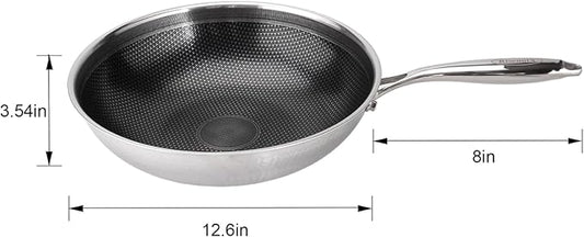 RisenutX Hybrid Wok, 12 inch Wok with lid,Stainless Steel woks & Stir-fry pans Non Stick, PFOA Free Cookware, Dishwasher and Oven Safe, Compatible With Induction