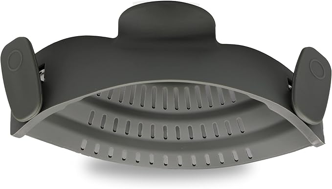 Cheer Collection Silicone Clip on Pot Strainer, Heat-resistant Snap-On Strainer for Pasta, Noodles, Rice, Meats and Vegetables, Gray