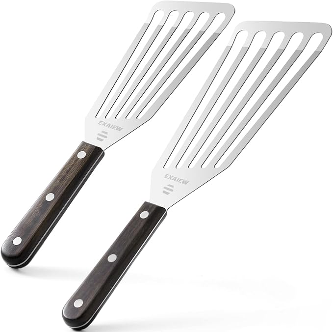 2 Pack Fish Spatula Stainless Steel, Flexible Fish Turner Spatula Perfect for Flipping Eggs, Burgers and Baking, Durable Lightweight Metal Kitchen Slotted Turner for Cooking & BBQ, Christmas gifts