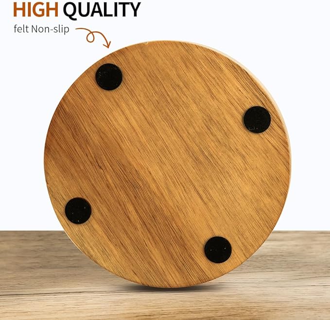 Wood Coasters for Drinks Absorbent with Holder, HALE OTEIR 3.93 Inch Rustic Felt Coasters for Wooden Coffee Table for Farmhouse, Patio, Bar Decoration, Set of 6