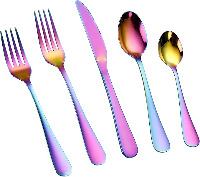 VIVANI Emilian 20 Piece Rainbow Silverware Set, Premium Stainless Steel Flatware Cutlery Set, Service for 4 for Home & Restaurant Mirror Polished, Dishwasher Safe