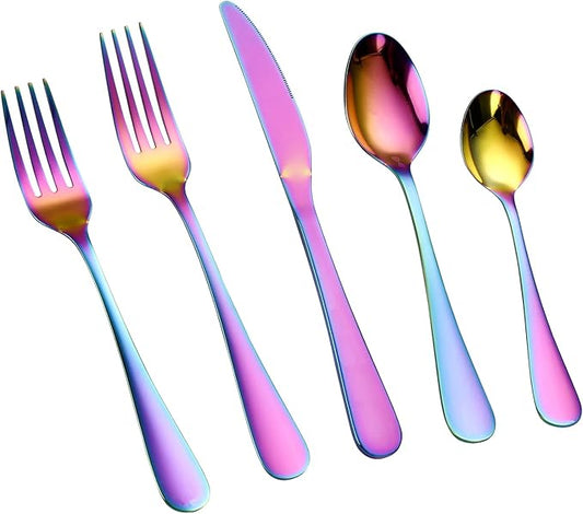 VIVANI Emilian 20 Piece Rainbow Silverware Set, Premium Stainless Steel Flatware Cutlery Set, Service for 4 for Home & Restaurant Mirror Polished, Dishwasher Safe