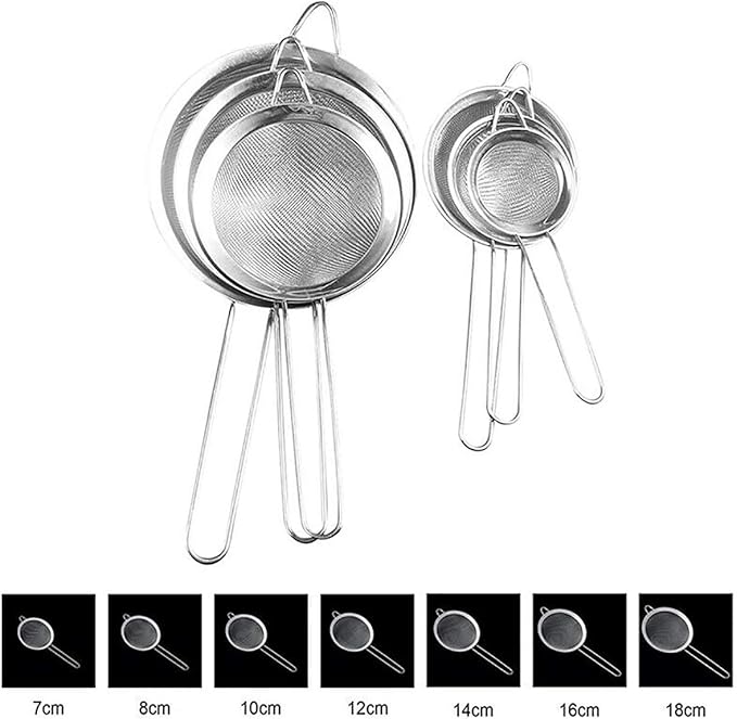 Strainers Fine Mesh Sieve Stainless Steel Flour Sifter Fine Mesh Strainer for Kitchen Hand-held Oil Spoon Seives with Handle Diameter 10cm (3.9")
