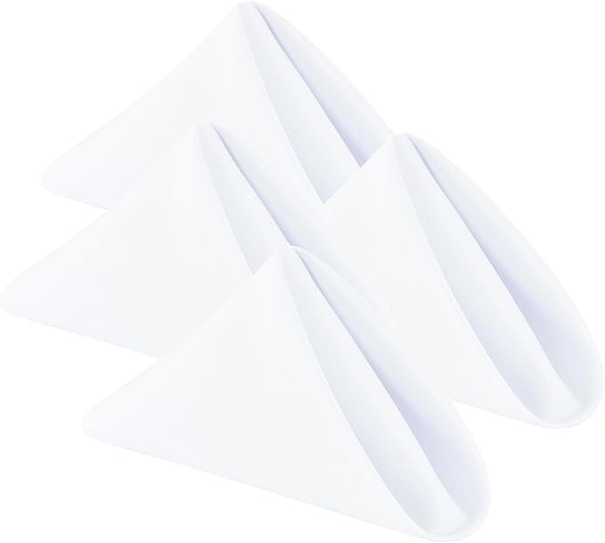 Wolkemer Set of 4 White Cloth Napkins 17 x 17 Inches Solid Washable Polyester Dinner Napkins with Hemmed Edges for Dinners Parties Weddings Banquets Events Table Decoration