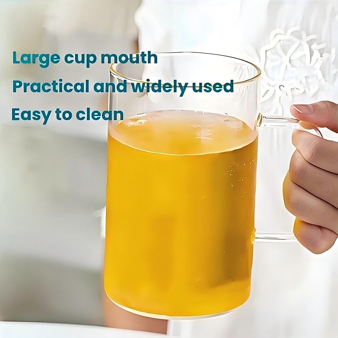 33.81 OZ Large Capacity Cold Drink Glass cup, Mug with Handle,Lid and Straw,for Coffee,Ice Tea, Beer,Water,Other Hot And Cold Drinks,-68°F to 300°F,Wide Mouth, Easy Clean,Tumbler Reusable for Gifts
