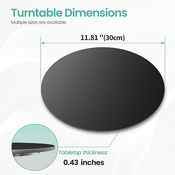 11.8" Lazy Susan Turntable – 360° Sinteredstone Silent Anti-Slip Turntable, Table Top Centerpiece for Kitchen, Pantry, Spice Rack, Refrigerator & Dining Table, Black