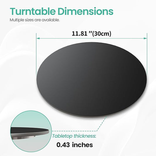 11.8" Lazy Susan Turntable – 360° Sinteredstone Silent Anti-Slip Turntable, Table Top Centerpiece for Kitchen, Pantry, Spice Rack, Refrigerator & Dining Table, Black