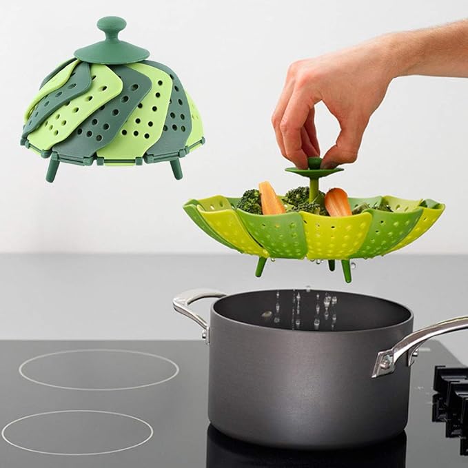 2pcs Foldable Steamer Basket,Silicone Vegetable Steamer Basket,Food Steamer,Pot Steamer Basket High Temperature Resistant Cooker Dish Steamer Basket For Steaming Fruit