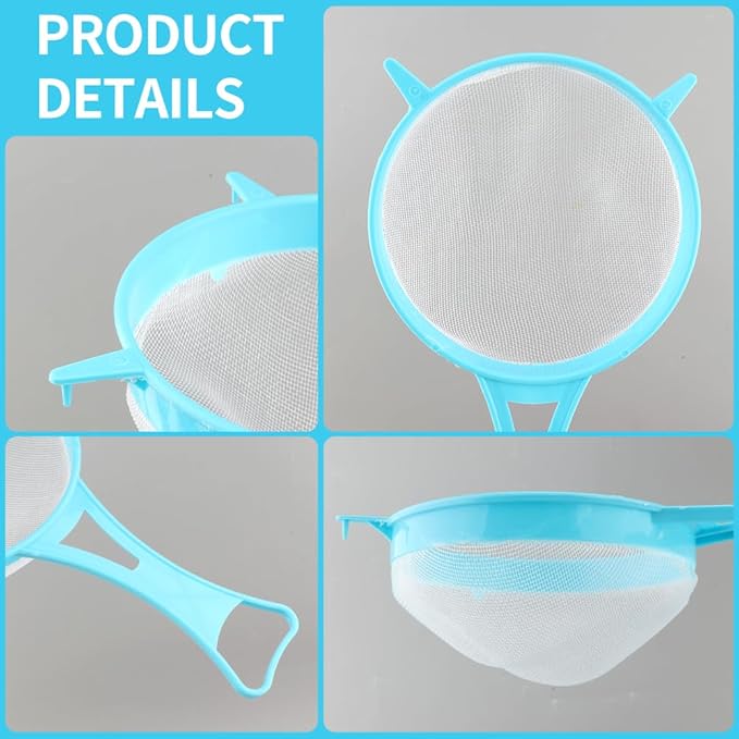 4Pcs Mesh Strainer Set, Plastic Fine Colander Set, Flour Sieve Filter Spoon with Handles, Sugar Sifters Fine Strainer Tea Filter for Filtering Coffee Juice Milk Honey Wine Pasta (COLOR:Random Colors)