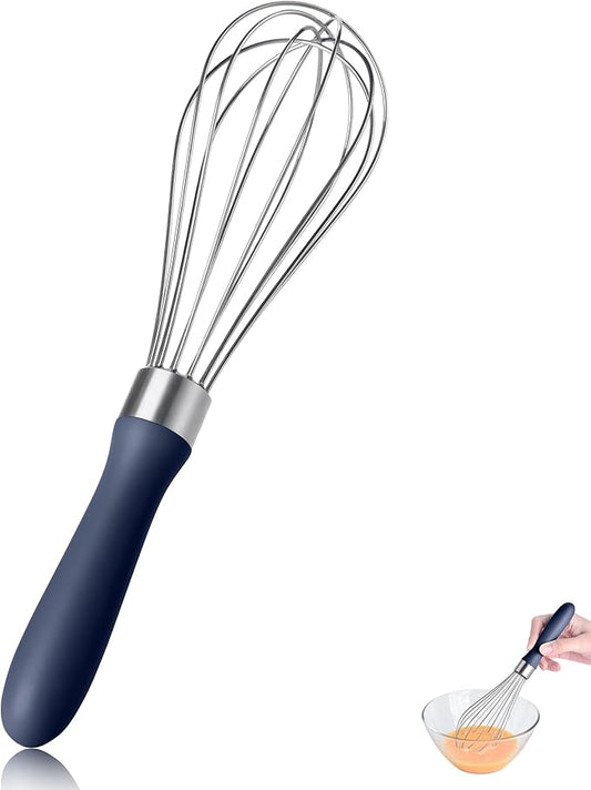 9.06 in Kitchen Wire Whisk, 18/10 Stainless Steel Metal Balloon Wisk Heavy Duty Egg Beater whisker Hand Mixer for Cooking, Baking, Mixing, Stirring, Sauce, Flour（Small, Midnight Blue）