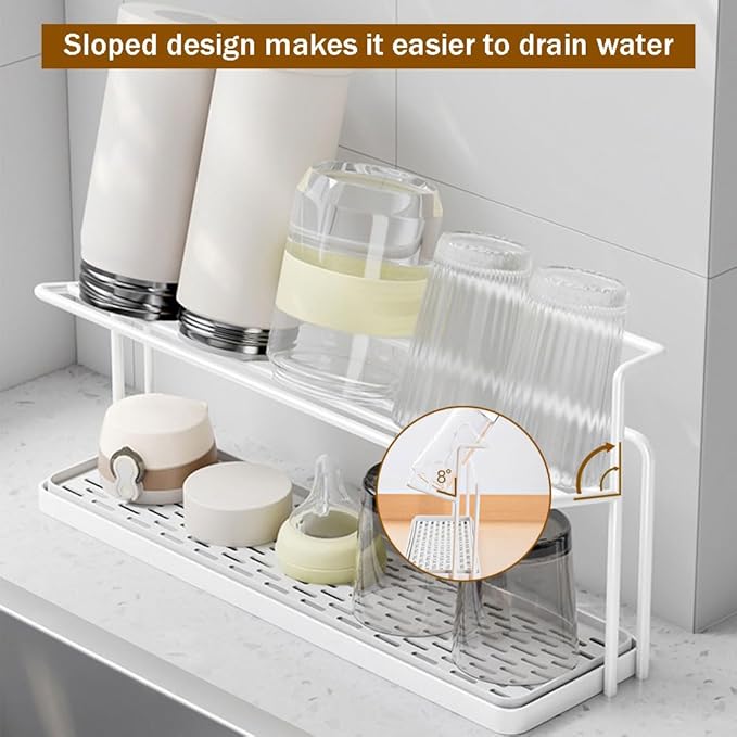 Water Bottle Drying Rack Cup Storage with Drain Tray Mug Organizer for Kitchen - 2 Tiers (Black)