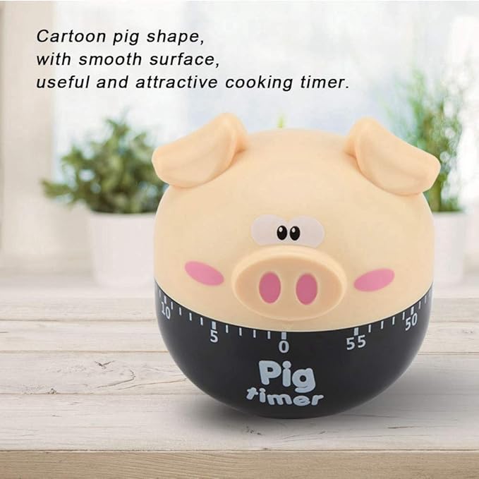 Cute Kitchen Timer, Piggy Wind up Timer Cooking Manual Kitchen Funny Mechanical Rotating Alarm for Kitchen Cooking Baking(Khaki)