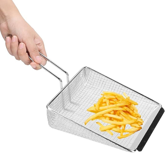 Metal French Fry Scoop, Fine Mesh Skimmer Spoon Stainless Steel Fry Scooper Food Flat Scoop with Handle Kitchen Strainer Spoon Frying Strainer for Cooking Frying(Silver)