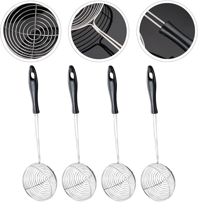Hemoton 4 Pieces Stainless Steel Spider Strainer Spoon, 2.5 Inch Mini Wire Skimmer Colander with Handle for Hot Pot, Tortellini and Meatball