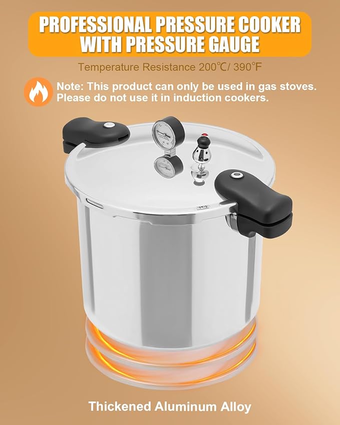 23 Quart Pressure Cooker & Canner | Thickened Aluminum Alloy Commercial Pressure Canner with Pressure Gauge | Explosion-proof Pressure Cookware