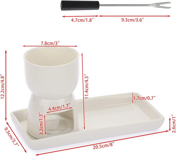 BSTKEY 150ML Ceramic Butter Warmer Set with Ceramic Rectangle Dish, Mini Fondue Pot Melting Pot Set, Melt Hot Pot Bowl Set For Cheese Chocolate Butter Caramel, with 2 Forks