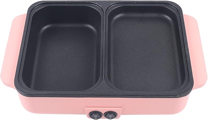 Electric Grill Hot Pot 2 in 1,Mini Electric Hot Pot BBQ Grill Kitchen Smokeless Shabu Cooking Pan 1200W,Multifunctional Grill Pan Indoor for Korean BBQ, Steaks, Shabu Shabu and Noodles (Pink)