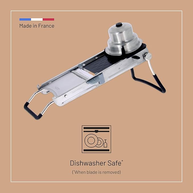 de Buyer LA MANDOLINE REVOLUTION MASTER - Removable, Double-Sided Stainless Steel Blade - Ideal for Cutting, Shredding, Dicing & Cubing - Includes 6 Julienne Blades & Extra Pusher - Made in France