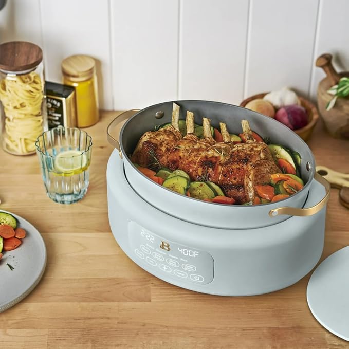 Beautiful 10-in-1 Electric Multi-Cooker by Drew Barrymore, 6-quart, digital display, 10 cooking functions, non-stick pot, easy one-touch control (Hydrangea)