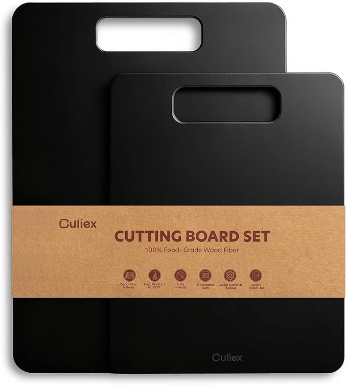 Culiex Wood Fiber Cutting Board 2-Pack, Composite Chopping Boards for Kitchen, Dishwasher Safe, Non-Toxic, High Density, Knife Friendly, BPA Free, Non-Slip Feet for Cutting Meat, Vegetables, Fruits