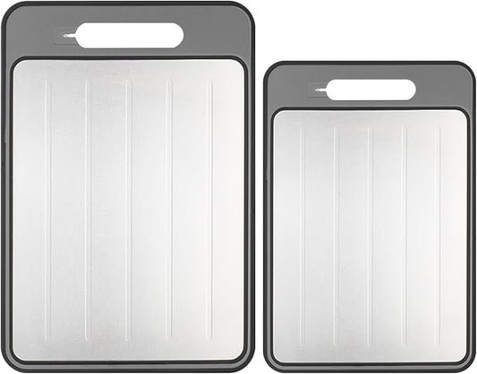 Cutting Board Double Sided,2 Pcs Vegetable Board With Sharpening Stone,Large Size+Small Size,Food Grade Stainless steel and Wheat straw PP Material,Eco-Friendly (Gray)