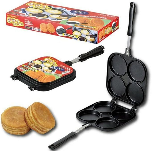 JapanBargain 4742, Japanese Obanyaki Pan Stuffed Pancake Toaster Large 3 inch Pancake Maker Nonstick Aluminum Pan, Four Molds