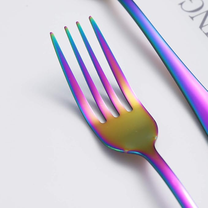 Rainbow Dinner Forks Set of 12, Berglander Stainless Steel Titanium Mutil-Color Plating Fork Set, Colorful Forks And Spoons Silverware, Table Forks Set Sturdy And Dishwasher Safe