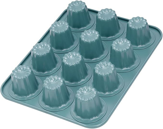 CHEFMADE Canele Mold Cake Pan, Nonstick 12 Cavity Canele Muffin Bakeware Cupcake Pan for Oven Baking（Green）