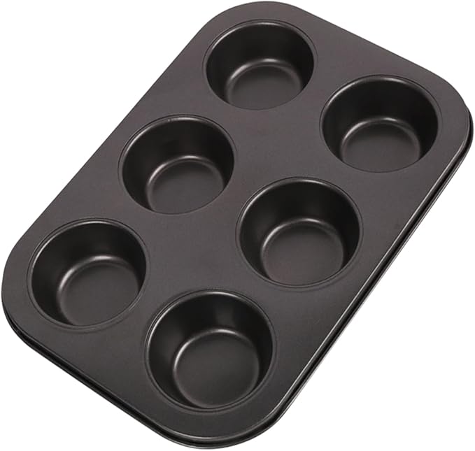 2 Packs 6-Cup Muffin Baking Pan Tin, Small Round Muffin Tin, Nonstick Cupcake Pans, Cheesecake Pans, Carbon Steel, Black